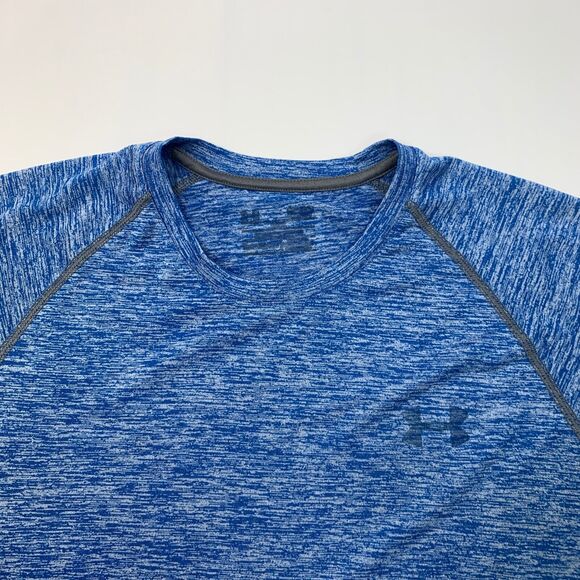 Under Armour T Shirt Mens M Medium Blue Running Reflective Heatgear Loose Fit - Picture 3 of 10